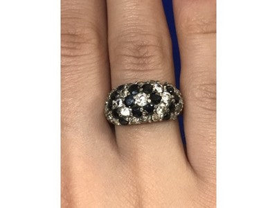 925 Sterling Silver Black Spinel & CZ Ring Size 6.5