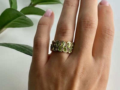 925 Sterling Silver Gold Plated Peridot Ring Size 6.5
