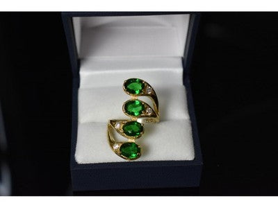 925 Sterling Silver Gold Plated Alpanite & CZ Ring Size 7