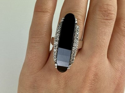 925 Sterling Silver Nephrite & Quartz Ring Size 8