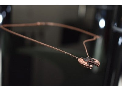 925 Sterling Silver Gold Plated Black CZ "Angel's Wings" Necklace