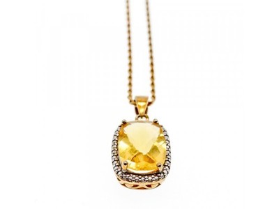925 Sterling Silver Gold Plated Citrine Chain With Pendant Italy