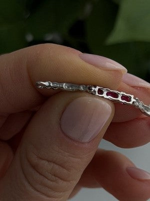 925 Sterling Silver Pink Sapphire Love Romantic Bracelet 7