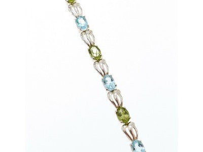 925 Sterling Silver Topaz & Peridot Bracelet Size 7.5 IN
