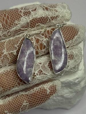 925 Sterling Silver Lepidolite Earrings Length 2 Inch
