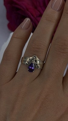 Vintage 925 Sterling Silver Amethyst & Marcasite Ring Size 7.5