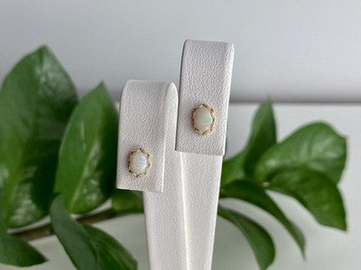 14K Yellow Gold White Opal Earrings
