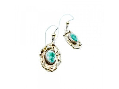 Vintage 925 Sterling Silver Malachite Earrings