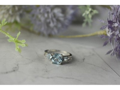 925 Sterling Silver Blue and Colorless Spinel Ring Size 6.5
