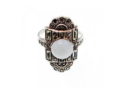 Vintage 925 Sterling Silver Agate, Goshenite & Marcasites Ring Size 5.5