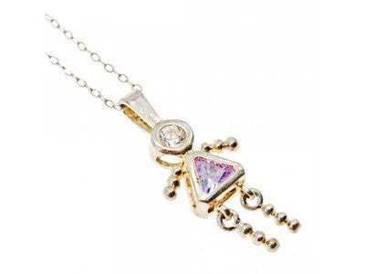 925 Sterling Silver CZ "Girl" Chain With Pendant