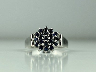 925 Sterling Silver Sapphires "Flower" Ring Size 8