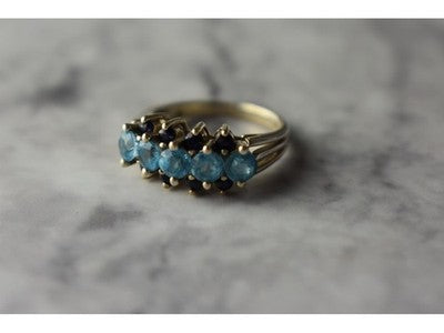 925 Sterling Silver Blue Spinel & Sapphires Ring Size 6.75