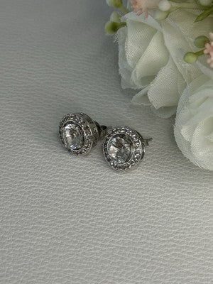 925 Sterling Silver CZ Stud Earrings Length 0.50 Inch