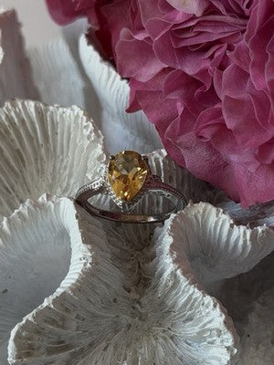 925 Sterling Silver Citrine Ring Size 7
