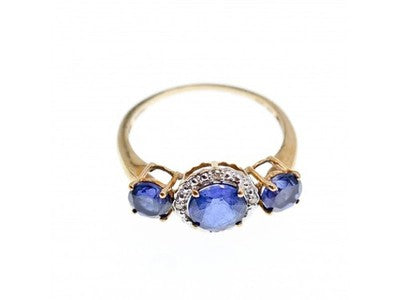 10K Yellow Gold London Blue Topaz & Diamonds Ring Size 6.5
