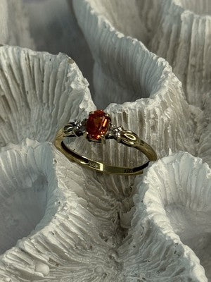10k Yellow Gold Orange Tourmaline & Diamonds Ring Size 7