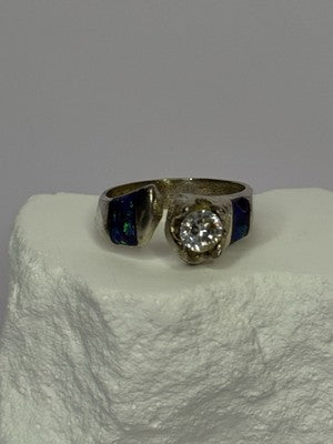 Vintage 925 Sterling Silver Beryl & Opal Ring Size 7