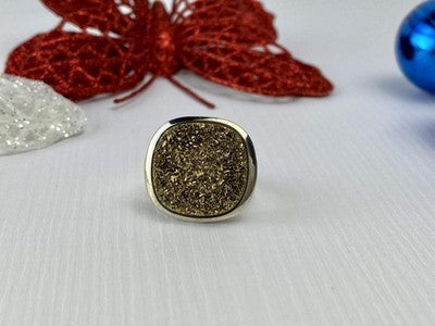 925 Sterling Silver Pyrite (Fool'S Gold) Ring Size 7