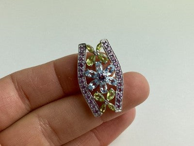 925 Sterling Silver Amethyst, Blue Spinel & Peridot Pendant