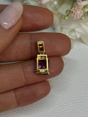 925 Sterling Silver Gold Plated Amethyst Pendant Length 0.80 Inch