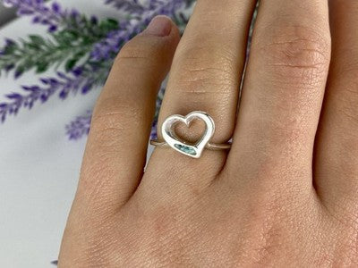925 Sterling Silver Malachite Insert "Heart" Ring Size 6.5