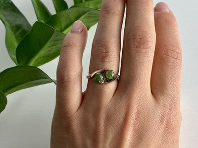 925 Sterling Silver Gold Plated Nephrite Ring Size 7