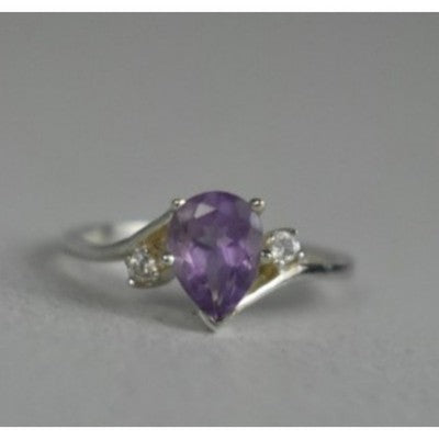 925 Sterling Silver Amethyst & CZ Ring Size 7