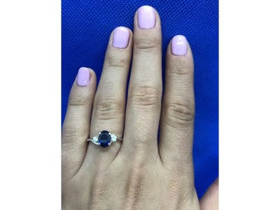 925 Sterling Silver Sapphire & CZ Ring Size 6.5