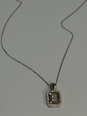 14K WHITE GOLD HESSONITE & DIAMOND NECKLACE LENGTH 18 INCH