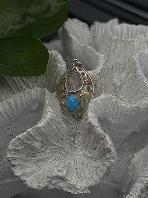 925 Sterling Silver Yellow and Rose Gold Plated Leaf Turquoise Pendant