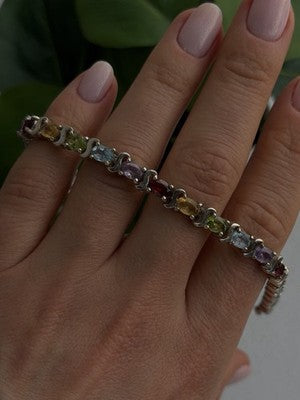 925 Sterling Silver Amethyst Citrine Garnet Topaz Peridot Bracelet 7.5