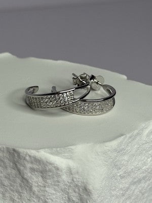 925 Sterling Silver Elegant CZ Earrings Length 0.76