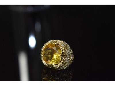925 Sterling Silver Yellow Alpanite & CZ Ring Size 8 Turkey