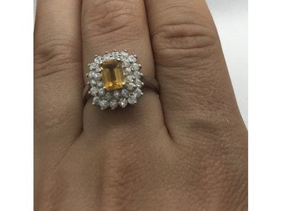925 Sterling Silver Citrine & CZ Ring Size 7.5