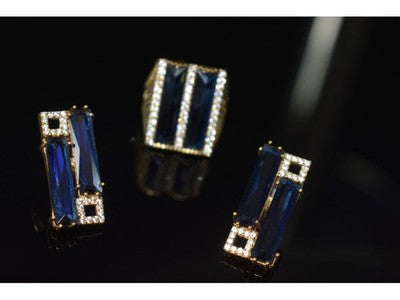 925 Sterling Silver Blue Alpanite SET (Ring & Earrings)