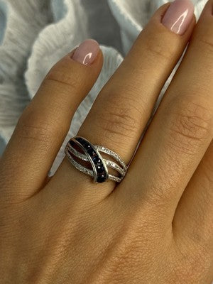10K White Gold Sapphire & Diamond Ring Size 7