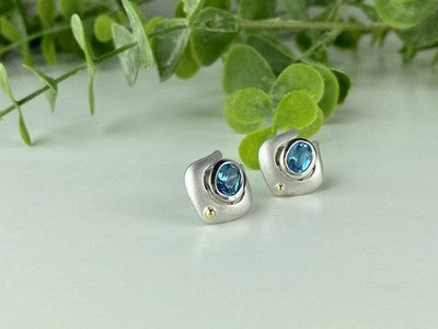 925 Sterling Silver Blue Topaz Stud Earrings