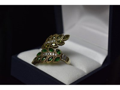 925 Sterling Silver With Gilding Green Alpanite & CZ Ring Size 8.5