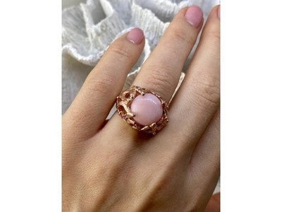 925 Sterling Silver Gold Plated Morganite "Passion" Ring Size 6.5