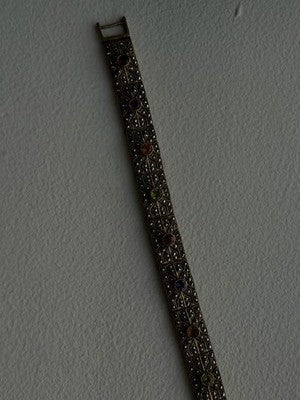 Vintage 925 Sterling Silver Multi Color Tourmaline & Marcasite Bracelet 7