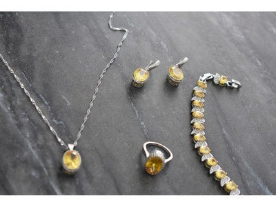 925 Sterling Silver Yellow CZ "Imitation Citrine" Set