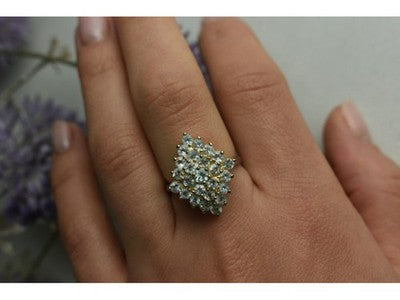 925 Sterling Silver Gold Plated Blue Spinel Ring Size 8