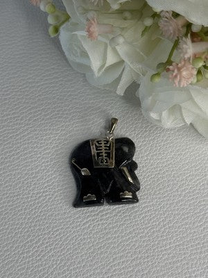 925 Sterling Silver Jade Elephant Pendant Length 1.20 Inch