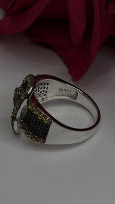 925 Sterling Silver Black Spinel & Yellow Sapphire Ring Size 10