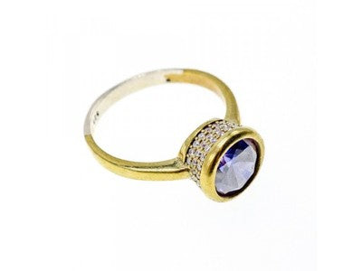 925 Sterling Silver with Gilding Tanzanite & CZ Set Ring Size 6.5