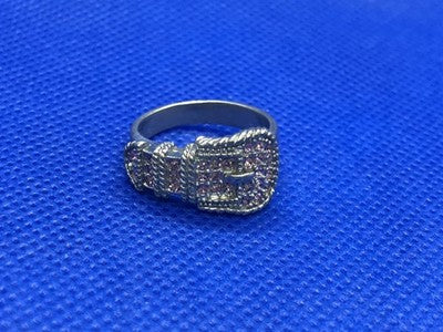 925 Sterling Silver Pink Quartz "Belt" Ring Size 8