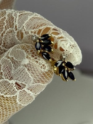 14K Yellow Gold Sapphire & Diamond Dream Earrings Length 0.4 Inch