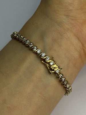 925 Sterling Silver Gold Plated CZ Bracelet Length 7 Inch