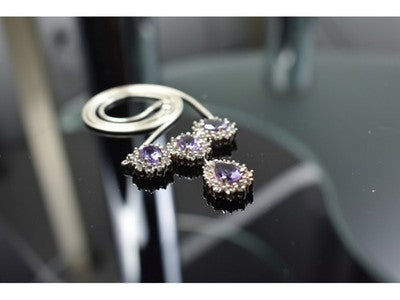 925 Sterling Silver Purple Tourmaline & Colorless Spinel Necklace Italy
